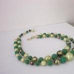 Vintage 2 Strand Choker Necklace Fabulous Green..