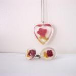 Vintage Lucite Rose Pendant Necklace And Earrings..