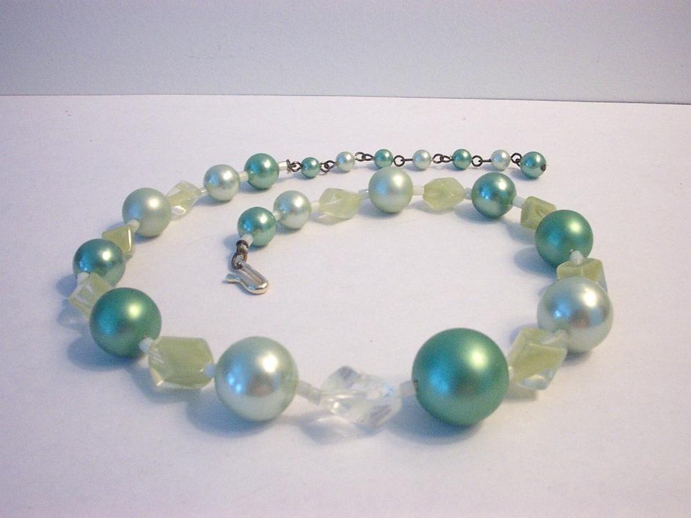 Vintage Bead Choker Necklace Icy Mint Green Marked Japan